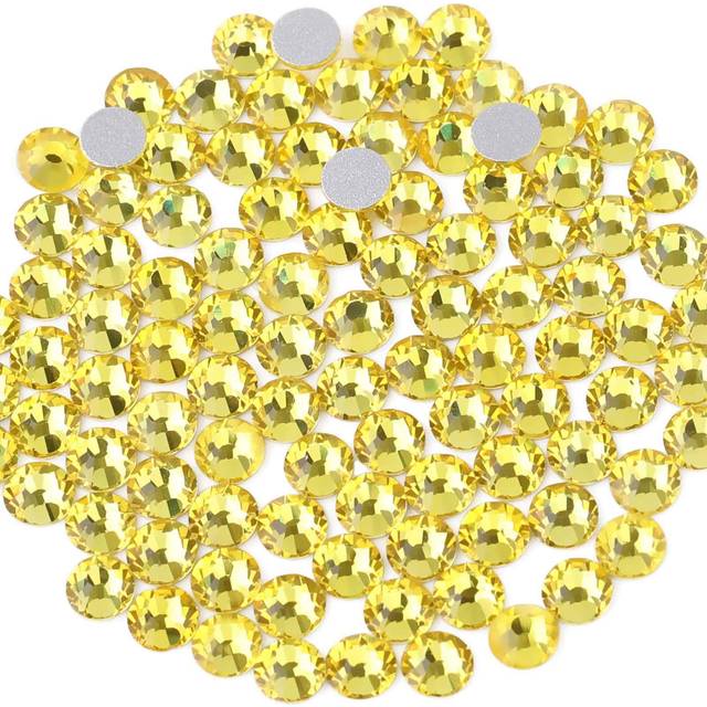 beadsland Flat Back Crystal Rhinestones Round Gems for Nail Art and Craft Glue Fix  Lemon Yellow (2.9-3.0mm) SS12/1440pcs
