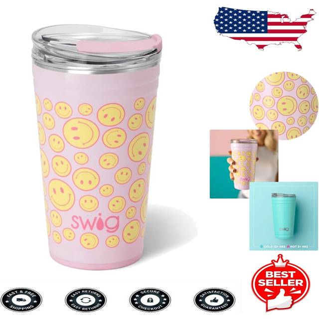 Swig Life 24oz Party Cup  Stackable Insulated Travel Coffee Tumbler with EZ Slider Lid  Cup Holder Friendly Travel Thermos  Stainless Steel 24 oz Tumb