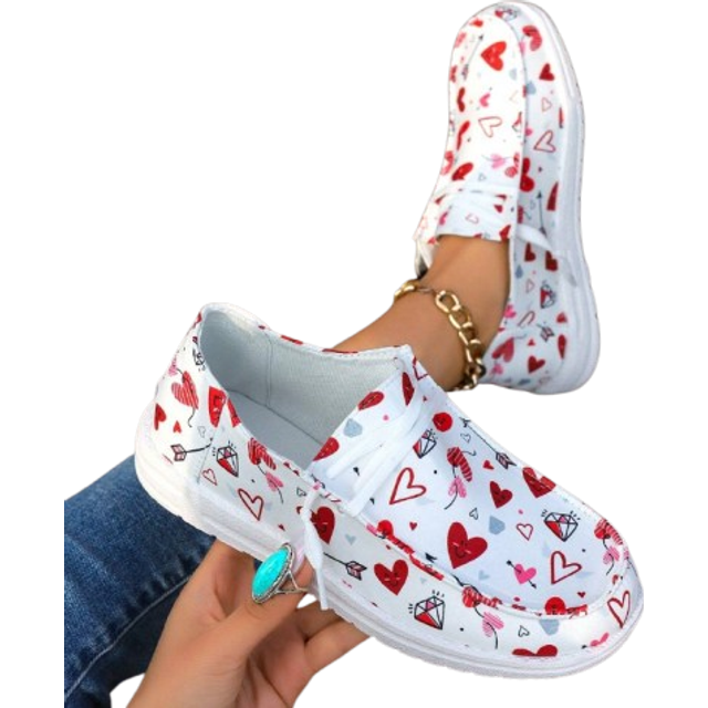 Kvinnors utan Snörning Loafers , Lätt Material Platta Skor , Fashionabel Hjärta Mönstrad Vit Skor För Idrott & Fritid - Multifärgad (EUR36,EUR37,EUR38,EUR39,EUR40,EUR41,EUR42,EUR43)