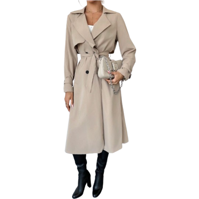 Firerie Elegant Waist Cinched A-Line Long Sleeve Trench Coat, Autumn/Winter