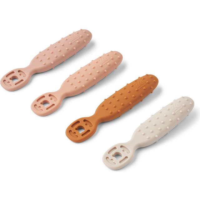 LIEWOOD - Caelia Baby Learning Spoon 4-pack - Bestick för barn - 1081 Whale Blue Multi Mix - H12 x W2.5 x D1.6 cm