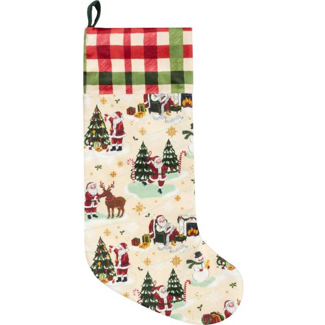 furn. Jolly Santa Printed Velvet Xmas Stocking - Multicolour - One Size