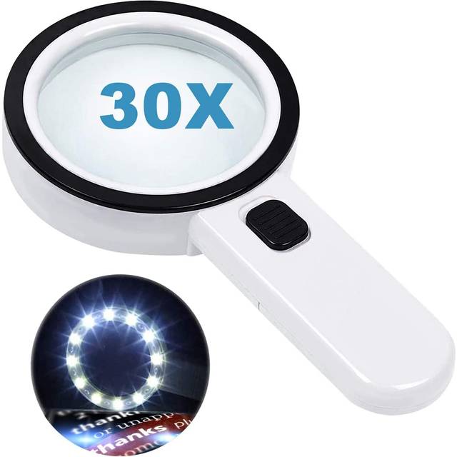Magnifying Glass with 12 LED Lights, 30X Double Glass Lens Handheld Illuminated Magnifier Reading Magnifying Glass with for Seniors Read, Coins,