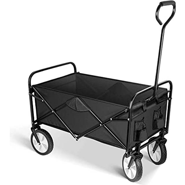 YSSOA Folding Garden Cart PRO  Collapsible Wagon with 360 Degree Swivel Wheels  Adjustable Handle  Black  220lbs Weight Capacit