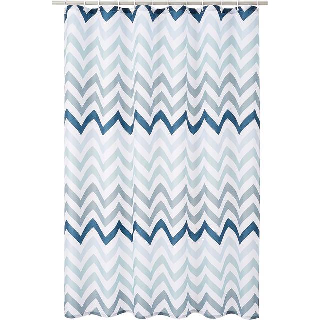 "Amazon Basics Bathroom Shower Curtain  Water Resistant Fabric with Grommets & Hooks  Machine Washable  72""""""""x72""""""""   Blue Ombre Chevron"