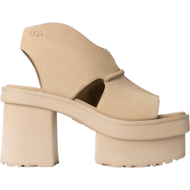 UGG® New Heights Platform T-Strap Sandal for Women in Brown, Size 8, Suede/Polyester - Mustard Seed