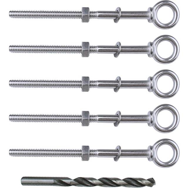 "Muzata 5 Pack 1/4"""" x 5"""" Eye Bolts with Nuts Washers T316 Stainless Steel Threaded Eyebolts Heavy Duty Shoulder Lifting Ring Marine Grade UNC-3A CR32"