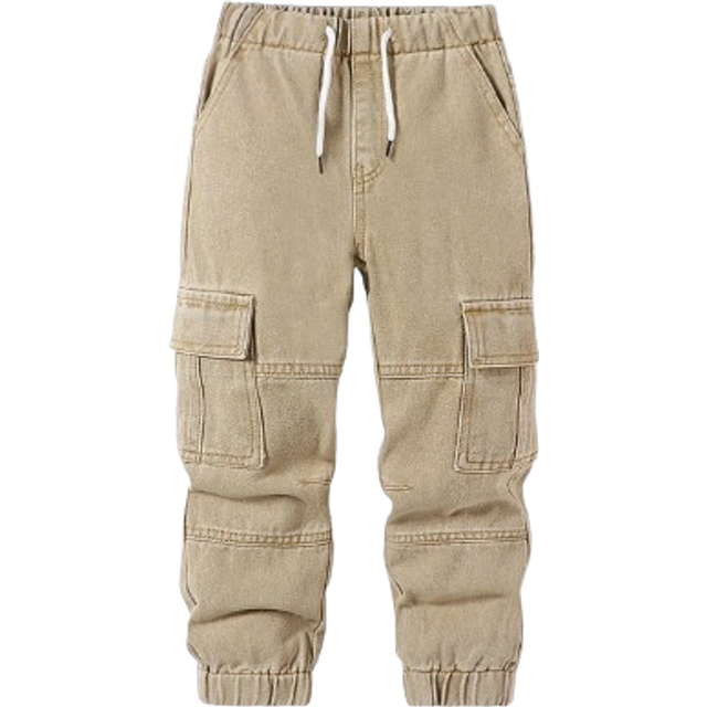 SHEIN Young Boy Retro Casual Street Style Loose Multi-Pockets Drawstring Waist Elastic Waist Denim Cargo Pants