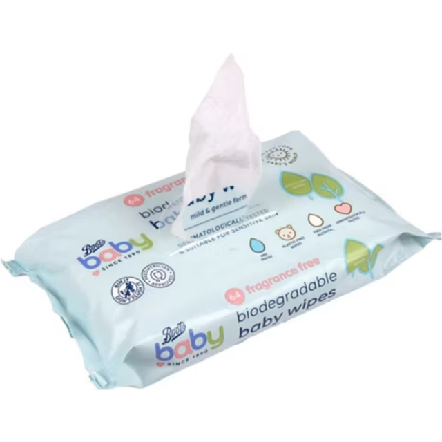 Boots Baby biodegradable fragrance free wipes 64s