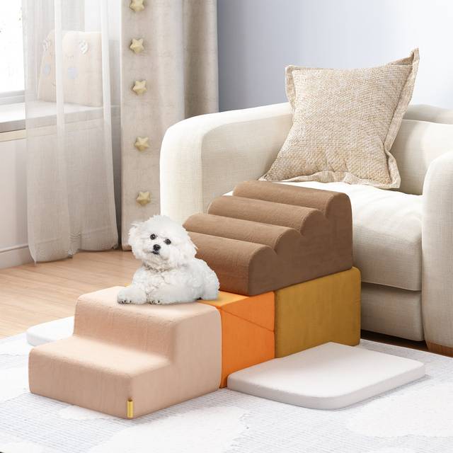 Colourful Pet Ramp Dog Stairs Foam Block Unit (Set of 6) - Orange (24cm H X 140cm W X 78cm D)