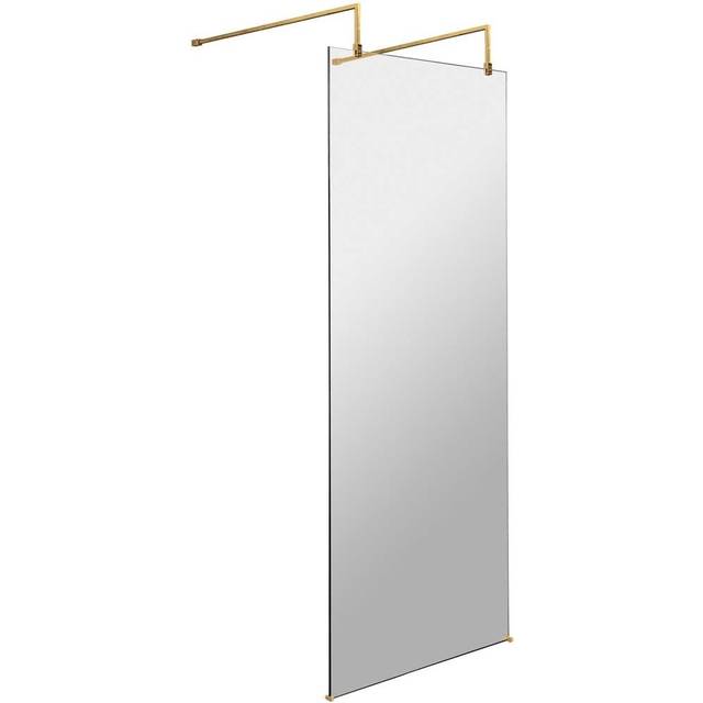 Wet Room Screen with Brass Support Arms and Feet 700mm Wide - 8mm Glass - Hudson Reed