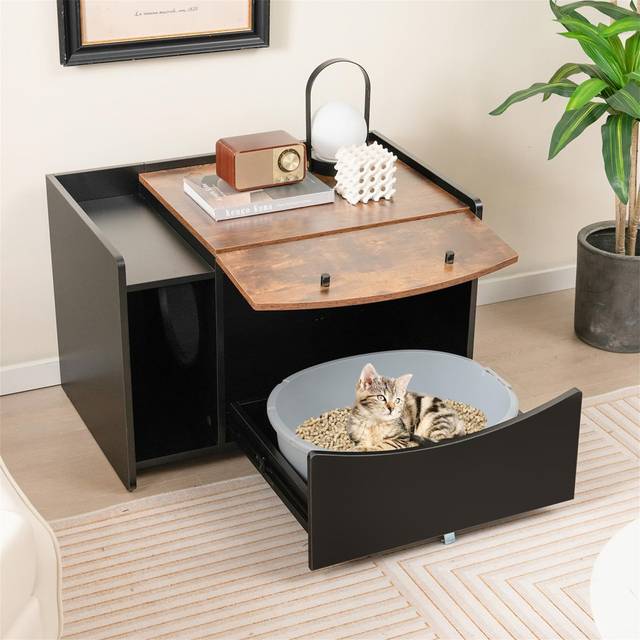 Cat Litter Box Enclosure, Hidden Cat Toilet Storage Cabinet - Black;Brown (51cm H X 78cm W X 50cm D)