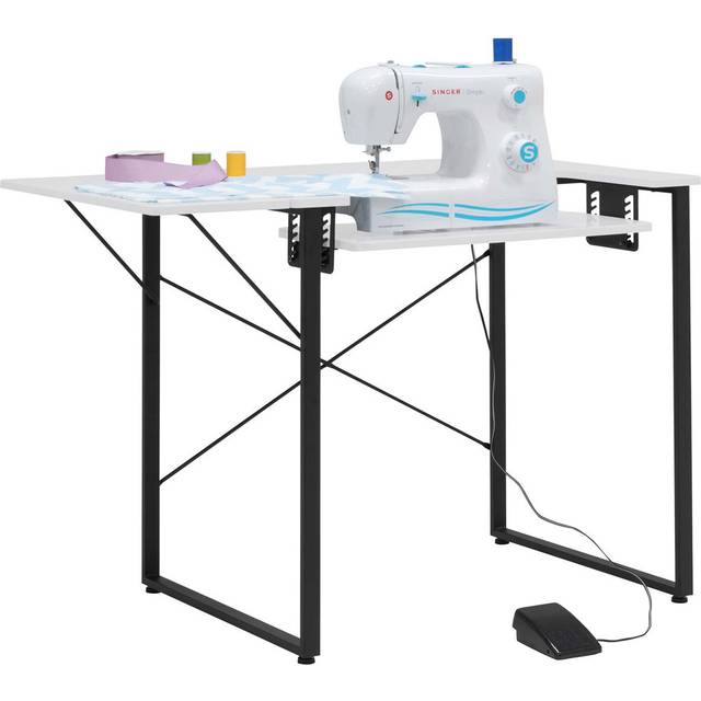 Adrianny 104.1&#34; x 58.4&#34; Sewing Table with Sewing Machine Platform - White (76.2cm H X 104.1cm W X 58.4cm D)