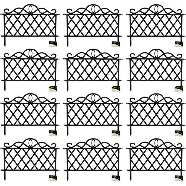 Pack of 12 27cm Black Plastic Garden Patio Lawn Border Fence Edging
