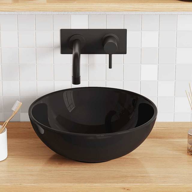 Youssoufia Ceramic Circular Drop-in Bathroom Sink - Black (28mm L X 28mm W X 10mm H)