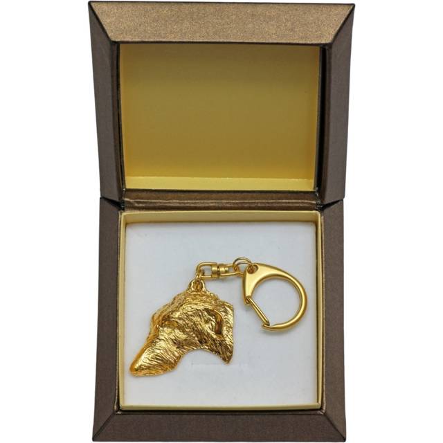 Deerhound, Scottish Deerhound - Gilded key ring with dog in gift box, handbag decoration, luxury accessory by Art-Dog brand
