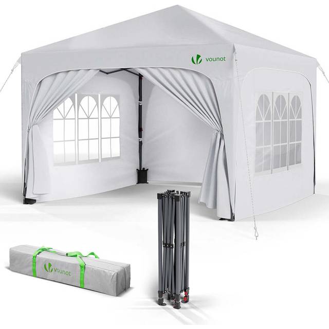 VOUNOT 3x3m Pop up Gazebo with Sides, Waterproof Garden Marquee Party Tent White