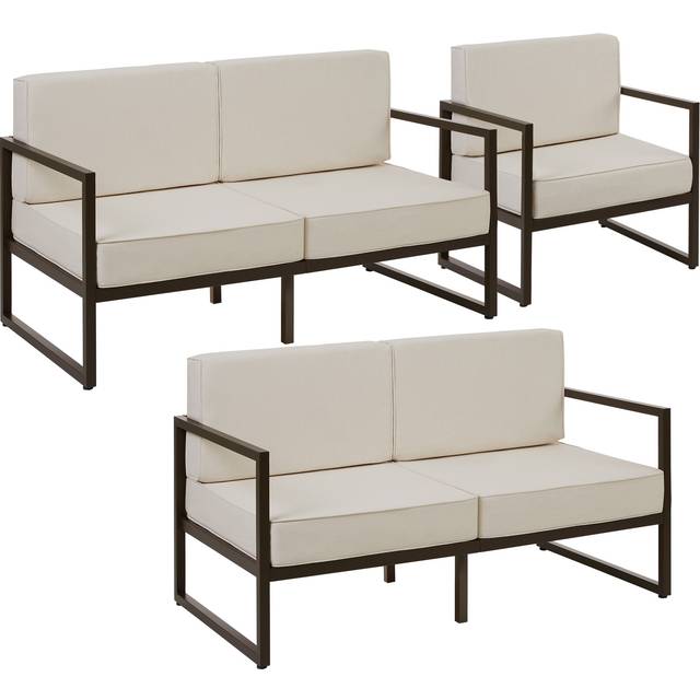 Garden Furniture Comosa - for 5 people, XXL padding, 2 sofas, 1 armchair - brown/beige