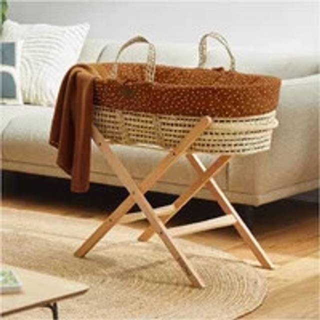 The Little Green Sheep Natural Quilted Moses Basket & Mattress - Terracotta Rice