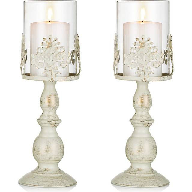 Byadbo Metal Tabletop Candlestick - Ivory (33cm H X 10.5cm W X 4.1cm D)