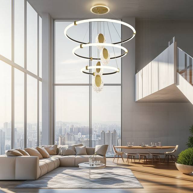 Aahil 3 - Light Unique/Statement Chandelier with Acrylic Accents - Natural (120cm H X 80cm W X 80cm D)