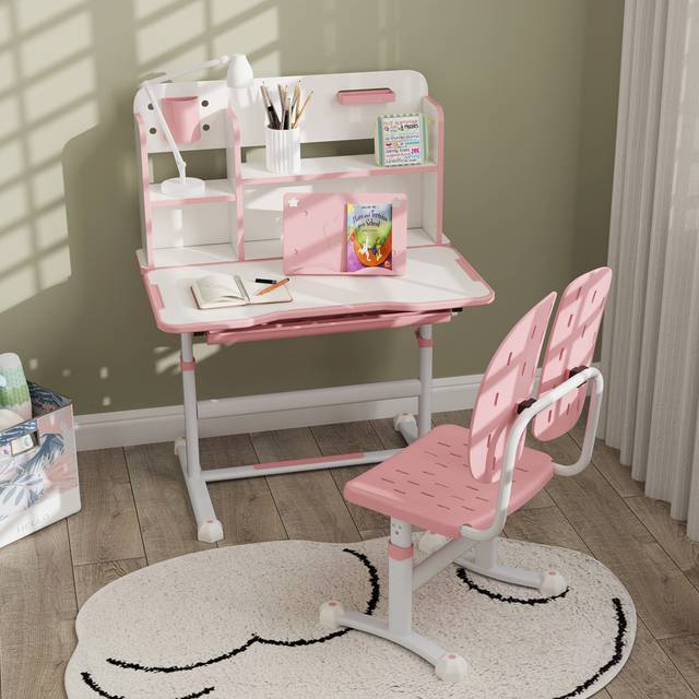 Abbygael Kids 2 Piece Rectangular Arts And Crafts Table and Chair Set - Pink (107.5cm H X 80cm L X 55cm D)