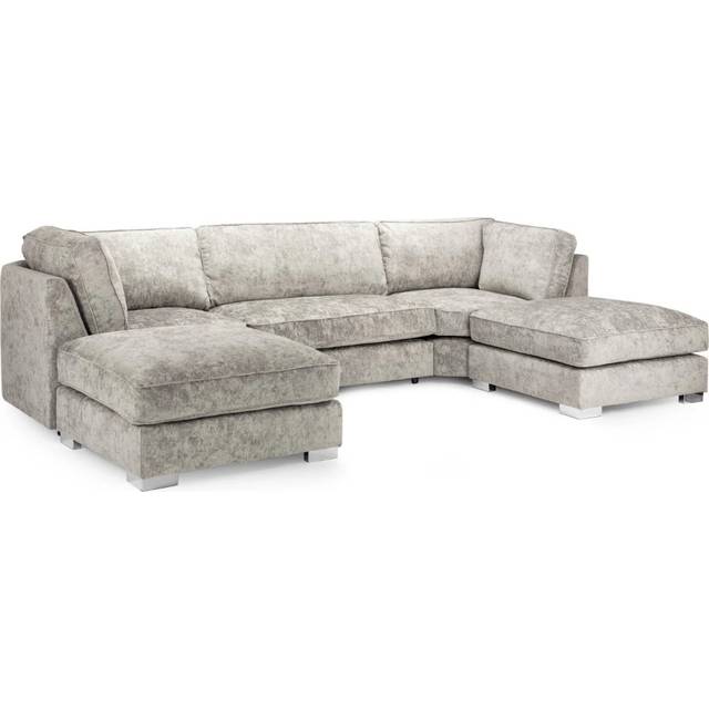Rizumi U Shape Corner Premium Fabric Sofa - Full Back Cushions - Silver (35cm H X 126cm W X 77cm D)