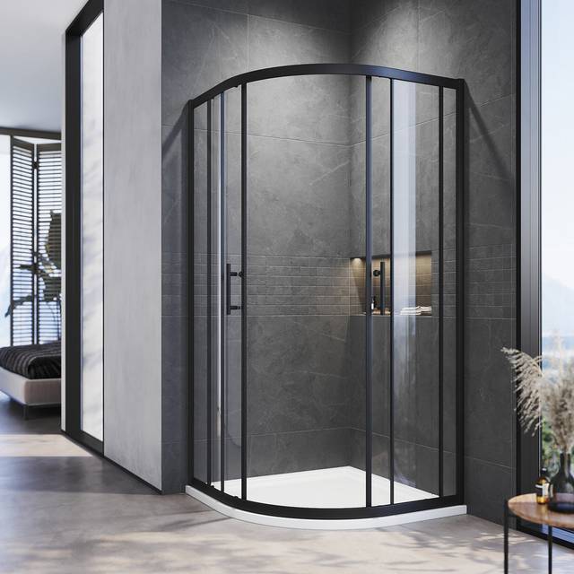 Lieb 900mm W x 1850mm H Sliding Framed Shower Door with Clear Glass - Matte Black (1,850mm H X 900mm W)