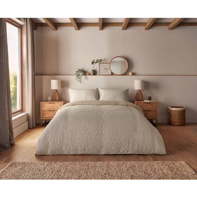 Silentnight Supersoft Gingham Seersucker Duvet Cover Set - Natural - King