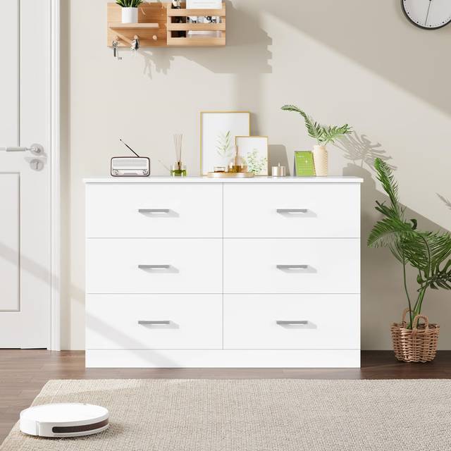 Chest Of Drawers With 6 Drawers Wooden Storage Cabinet Bedroom Furniture Dining Room Cabinet Dressing Table Drawers - White