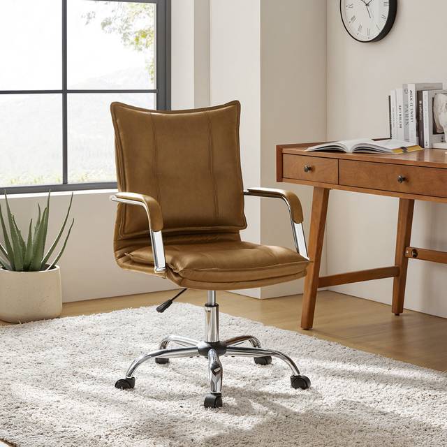 Bobseine Modern Faux Leather Swivel Task Chair - Camel (101.6cm H X 56.4cm W X 66.04cm D)