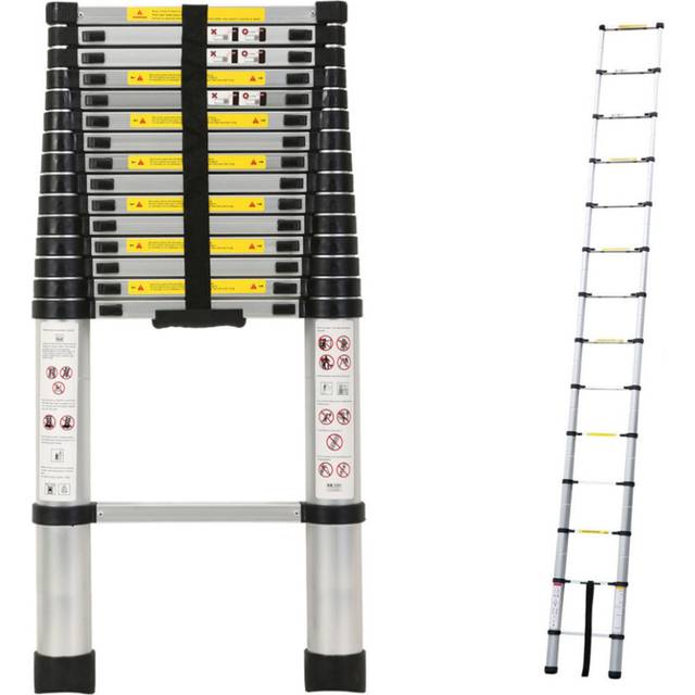 4.7m Telescopic Ladder Multi-Purpose folding Ladders Telescopic Extendable Portable Sturdy Loft Ladder - Silver