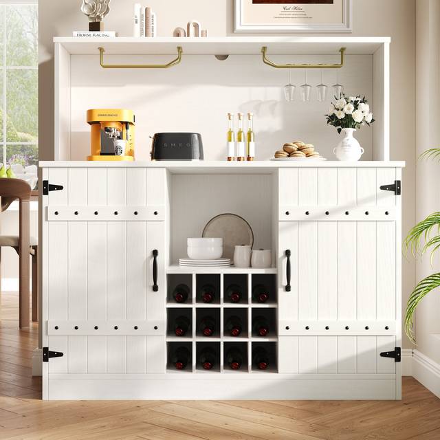 Sideboard With Wine Glass Rack, Multi-Layer Storage - White (120cm H X 119.4cm W X 40cm D)