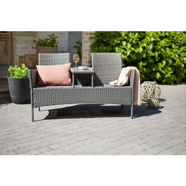 Pizarro Rattan Tete-a-Tete Bench - Grey (213.36cm H X 337.82cm W X 165.1cm D)