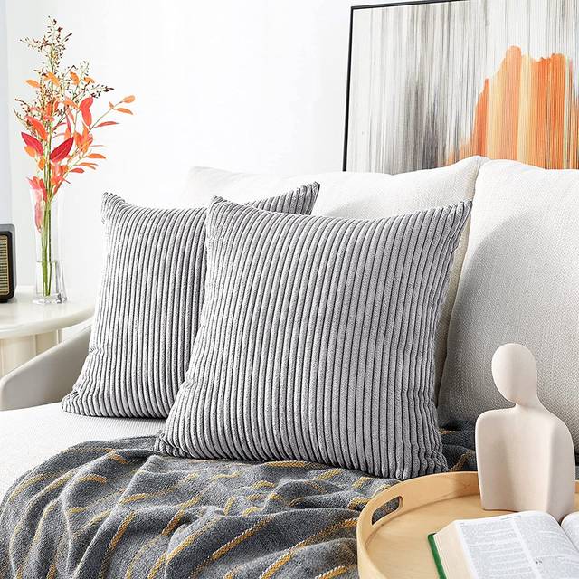 Swipe Stripe Velvet Cushion Covers - Set of 2 - Silver (18cm H X 18cm W X 4.5cm D)