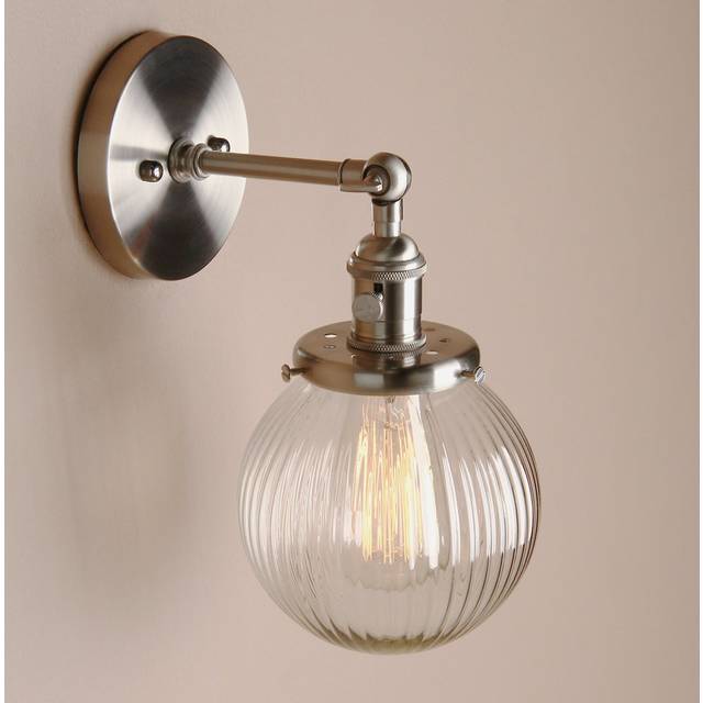 15cm Industrial Vintage Wall Sconce, Ribbed Globe Glass Shade for Loft, Bar, Kitchen - Brushed