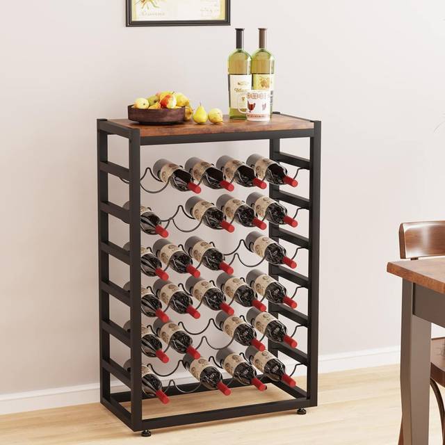 Bohdana Wine Bottle Rack Rustic Brown + Black (88cm H X 59cm W X 30cm D)