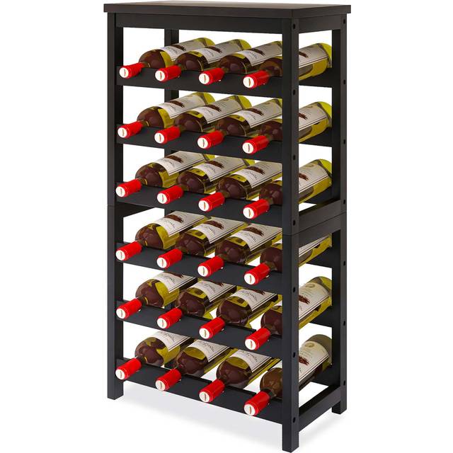 2 In 1 Bamboo Freestanding Wine Rack With Tabletop - Black (82cm H X 40cm W X 24cm D)