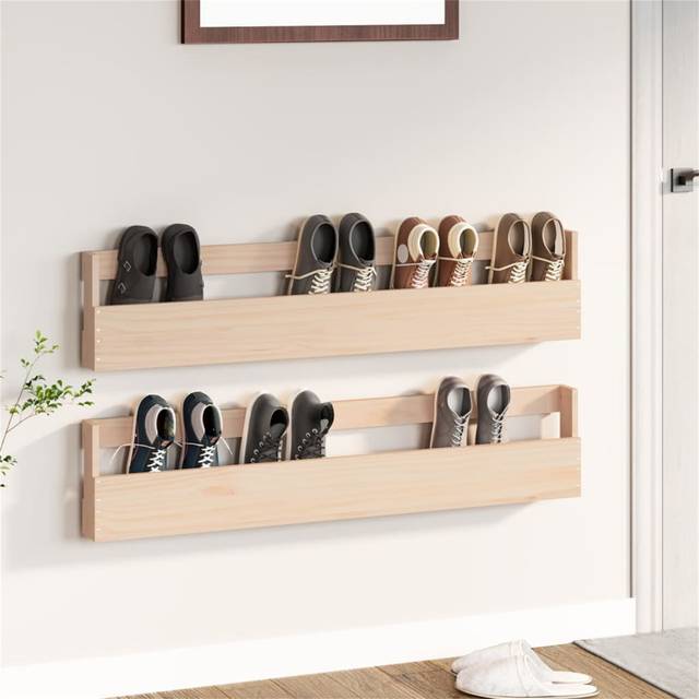 Wall-Mounted Shoe Racks 2 Pcs Solid Wood Pine - Natural Wood (10)