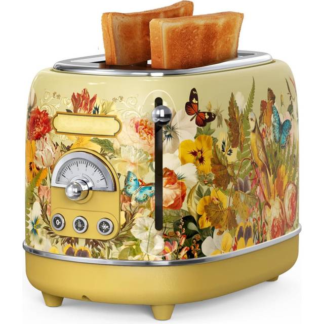 2-Slice Retro Toaster, 6 Browning Levels, 3 Functions-Defrost/Reheat/Cancel, Removable Crumb Tray For Easy To Clean, 1.5 Inches Extra Wide Slots - Yellow (2 - Slice)
