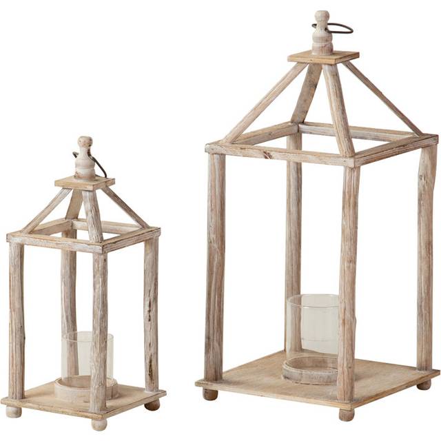 2 Piece Wood Floor Lantern Set - Beige (60cm H X 26cm W X 26cm D)