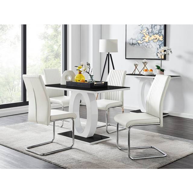 Scottsmoor Modern High Gloss & Glass Dining Table with 4 Luxury Faux Leather Chairs - White (4)