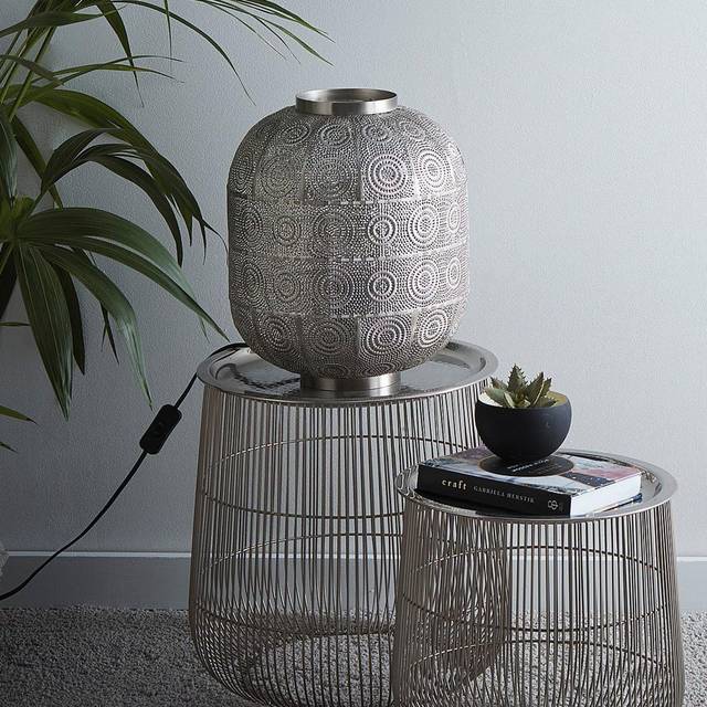 Valencia Enva Moroccan Design Satin Nickel Table Lamp - Silver (35cm H X 29cm W X 29cm D)