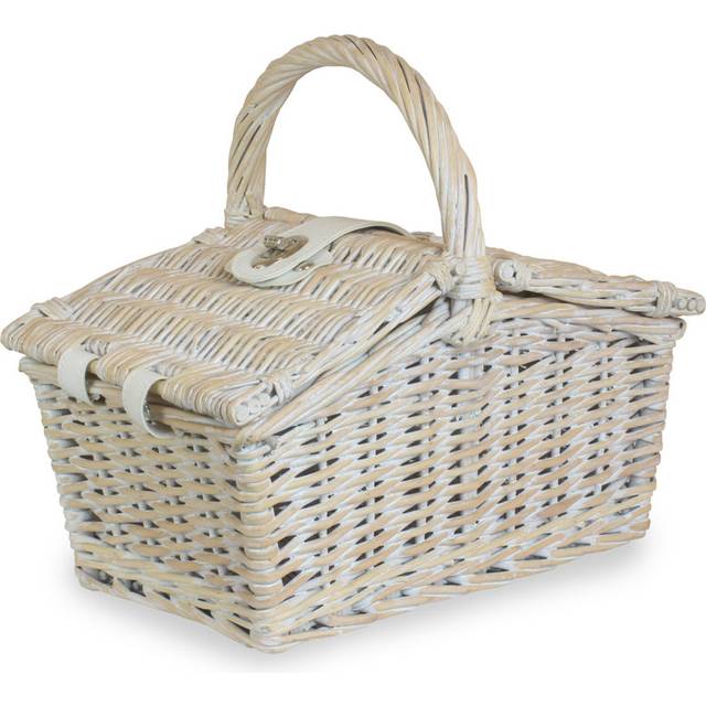 Wicker Small Double Lidded Hamper Basket - White Wash (31cm H X 28cm W X 19cm D)