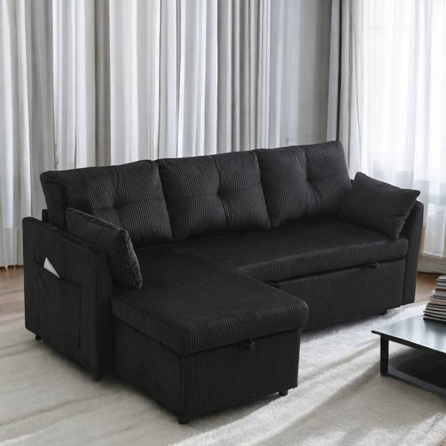 Upholstered Sofa - Black (66cm H X 206cm W X 130cm D)