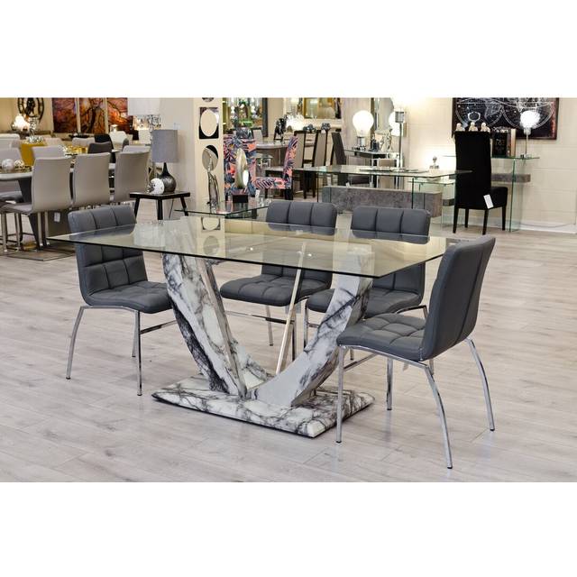 Eunice Dining Set with 6 Chairs - Clear (6)