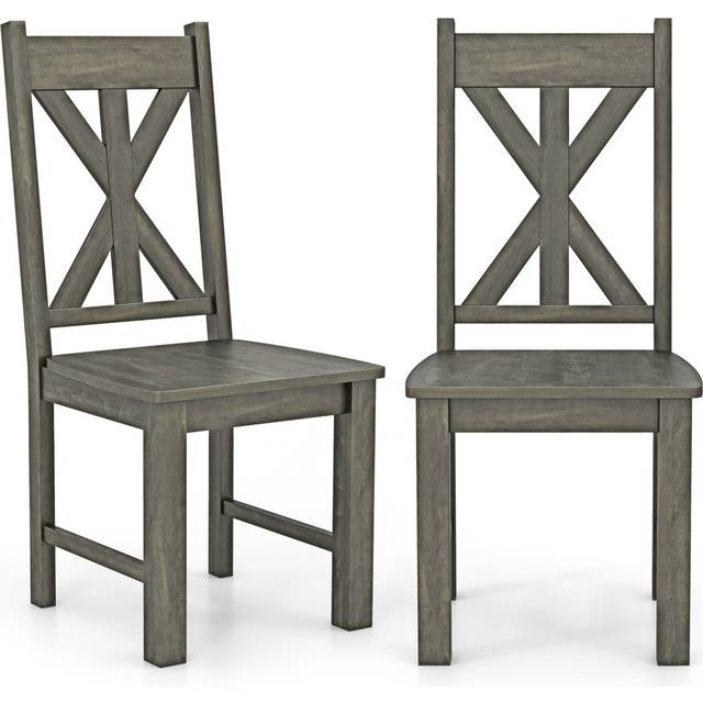 Wooden Dining Chairs Kitchen Chair Set Of 2 W/ Rubber Wood Frame - Grey (100cm H X 46cm W X 53cm D)