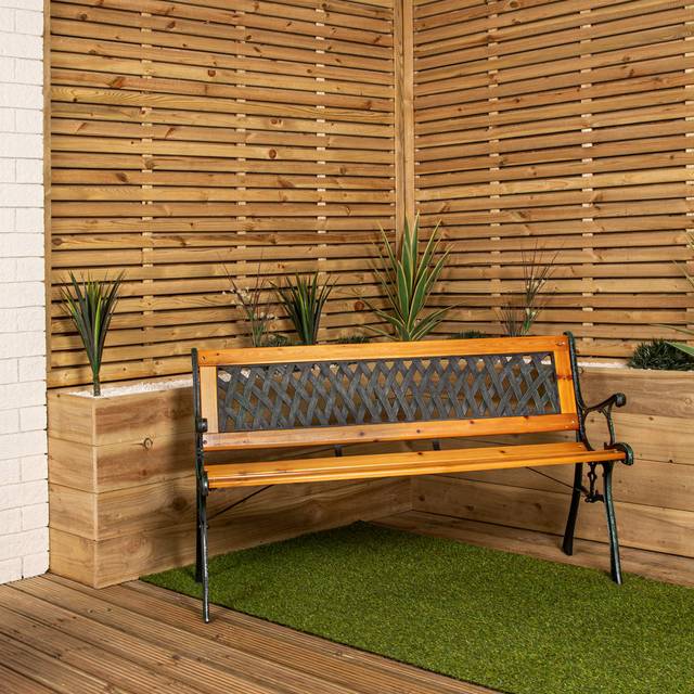Astoria Grand Krantz 2 Seater Outdoor Wooden Cast Iron with Lattice Design Garden Patio Bench Brown;Green 73cm H X 123cm W X 34cm D