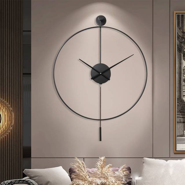 Classical Large Wall Clock with Pendulum Decorative Art Clocks Round Minimalist Modern Clock Non Ticking Silent Metal Wall Clock for Living Room Bedroom Study Office Decoration 50 60 cm