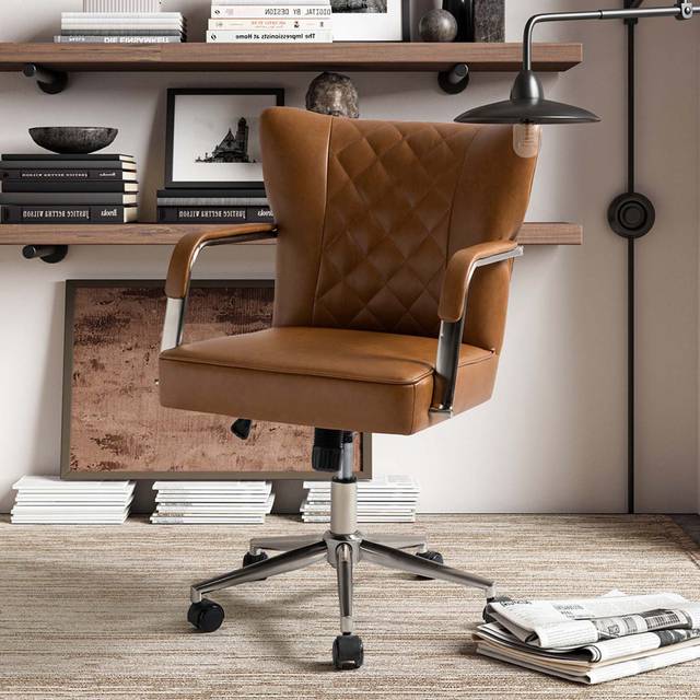 Burlyn Faux Leather Tilting Task Chair With Curvaceous Backrest - Brown (93.98cm H X 58.42cm W X 71.12cm D)